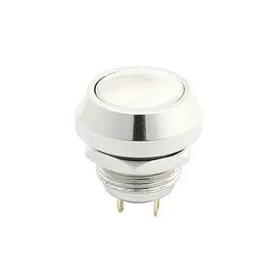 

12mm Mounted Thread SPST Momentary Round Cap Push Button Switch Silver Tone