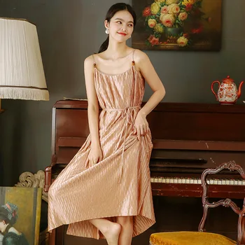 

Summer Thin Nightgown Silk Sexy Spaghetti Strap Night Dress Womens Night Dresses for Party Sleepshirts Batas De Dormir Mujer