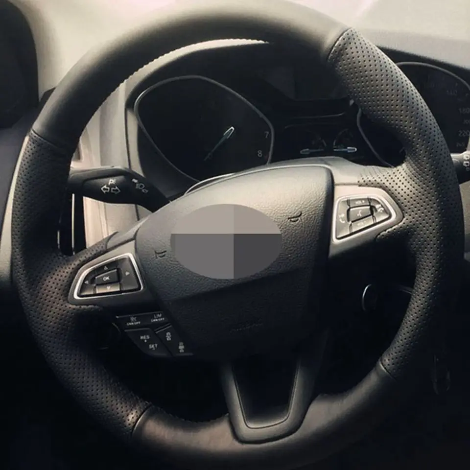 DIY черный PU искусственная кожа ручной работы прошитый чехол рулевого колеса автомобиля для Ford Focus 3- Kuga- Escape C-MAX