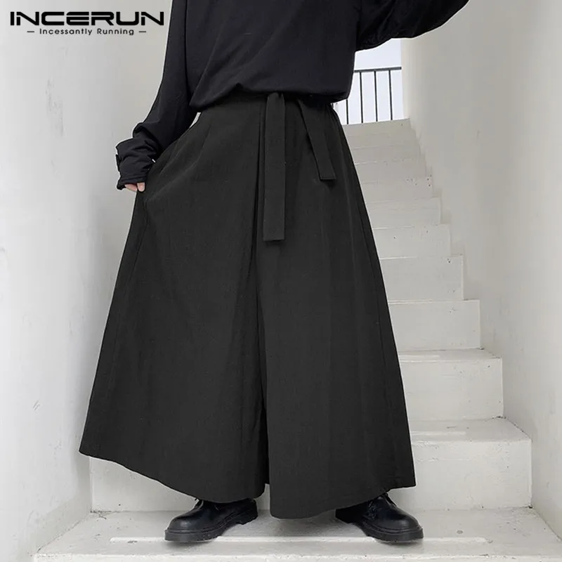 INCERUN Joggers Fashion Men Solid Elastic Waist Wide Leg Pants Retro Casual Trousers Chic Trend Comfort Cotton Mens Streetwear INCERUN Joggers Fashion Men Solid Elastic Waist Wide Leg Pants Retro Casual Trousers Chic Trend Comfort Cotton Mens Streetwear