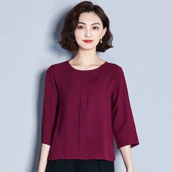 

Green Blue Red Three Quarter Sleeve Loose Tops Clothes Summer New Casual Women Fashion Round Neck Casual T Shirts