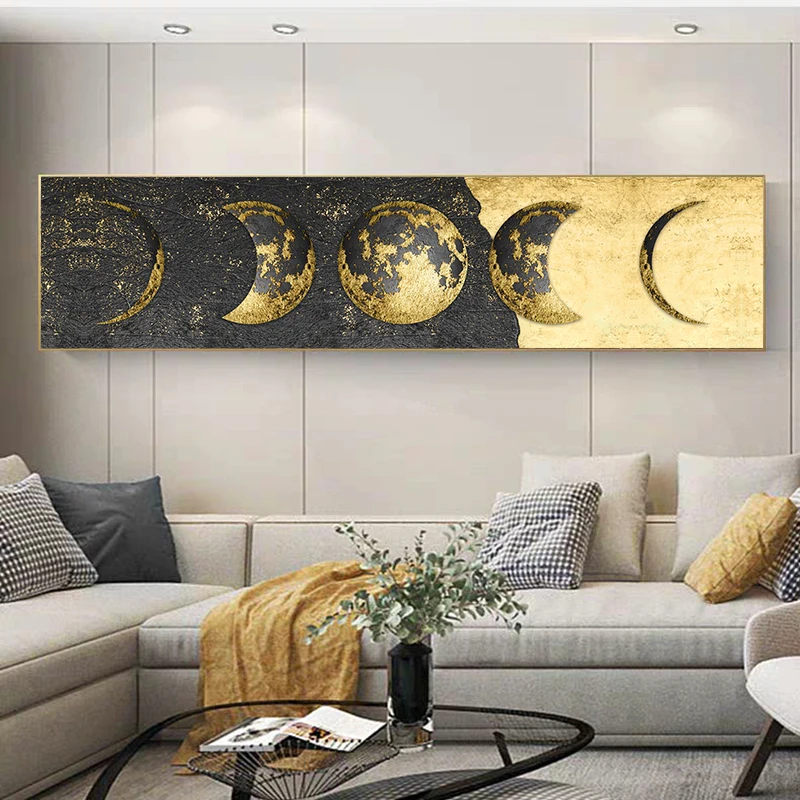Большой Размеры золотым художественным холст картины золото Фольга Moon художественные плакаты и принты
