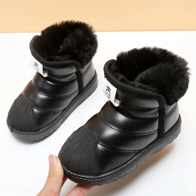 Зимние Детские зимние сапоги новая бархатная детская обувь хлопок нескользящие теплые короткие сапоги Водонепроницаемые камуфляжные сапоги для девочек - Цвет: 104 black