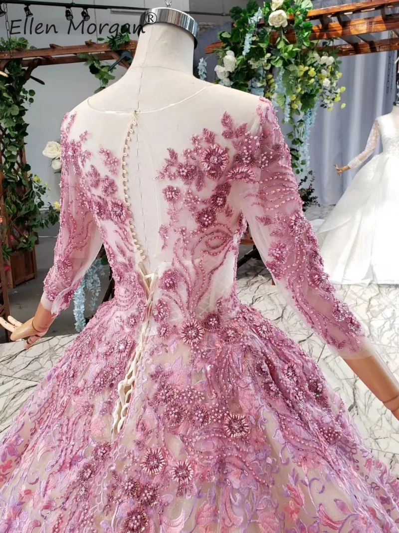 Saudi Arabian элегантные кружевные вечерние платья три четверти вырез лодочкой кнопка-бусина шлейф Bestidos de gala Бальные платья 2019