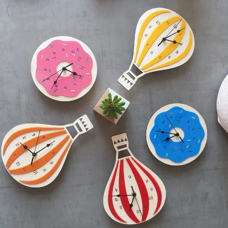 cheap Colorful Printed Doughnut Wall Clock Kawaii Dessert Sweets Modern Wall Clock Bakery Business Sign Wall Decor Donut Lover Gift