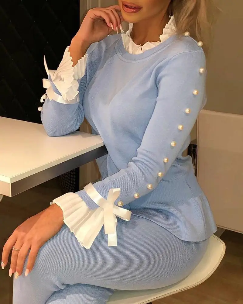 Preise Elegante Bowknot Zugeknöpft Glocke Manschette Bluse Frauen Perlen Langarm Casual Bluse Tops Arbeitskleidung