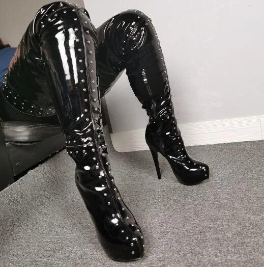 thigh high patent leather platform boots