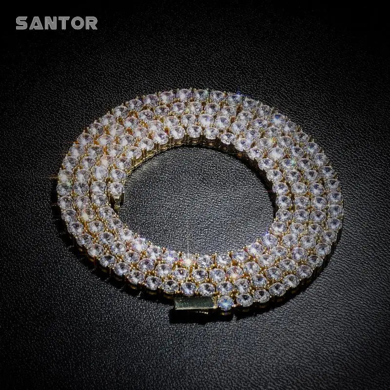 Spring Button Full Zircon Single Row 4mm Necklace Hip Hop Jewelry Tennis Chain Men Neckalce | Украшения и аксессуары