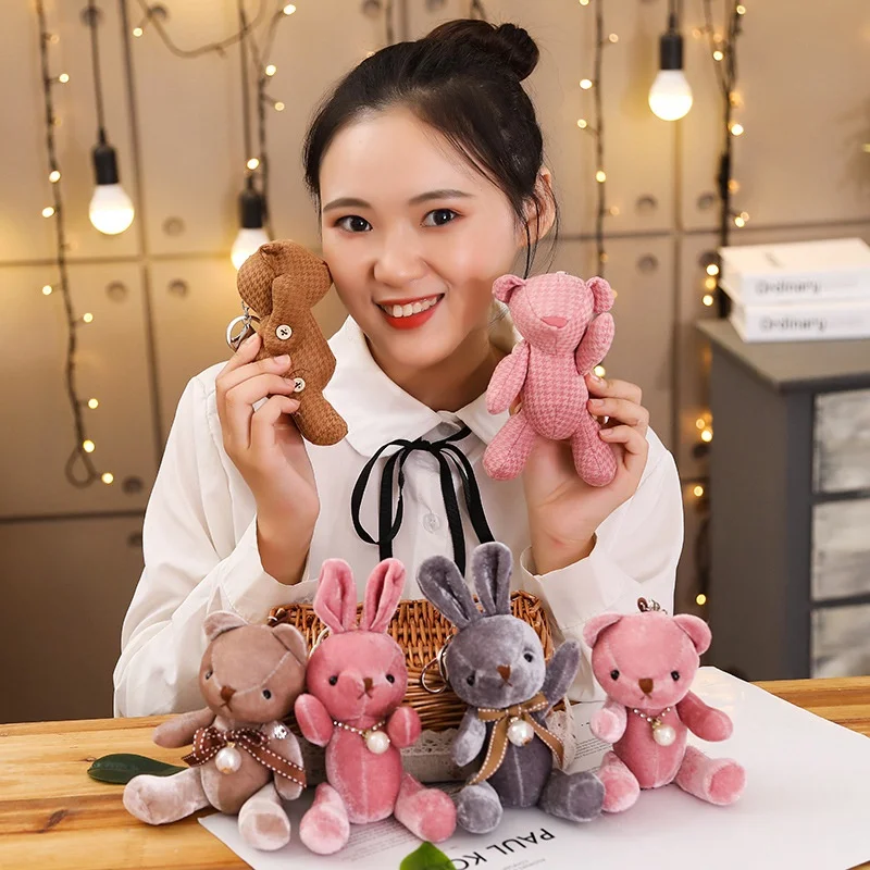

15cm New Pearl Teddy Bear Rabbit Elephant Unicorn Plush Pendant Toy Soft Stuffed Coffe Pig Mouse Doll Backpack Keychain Pendants