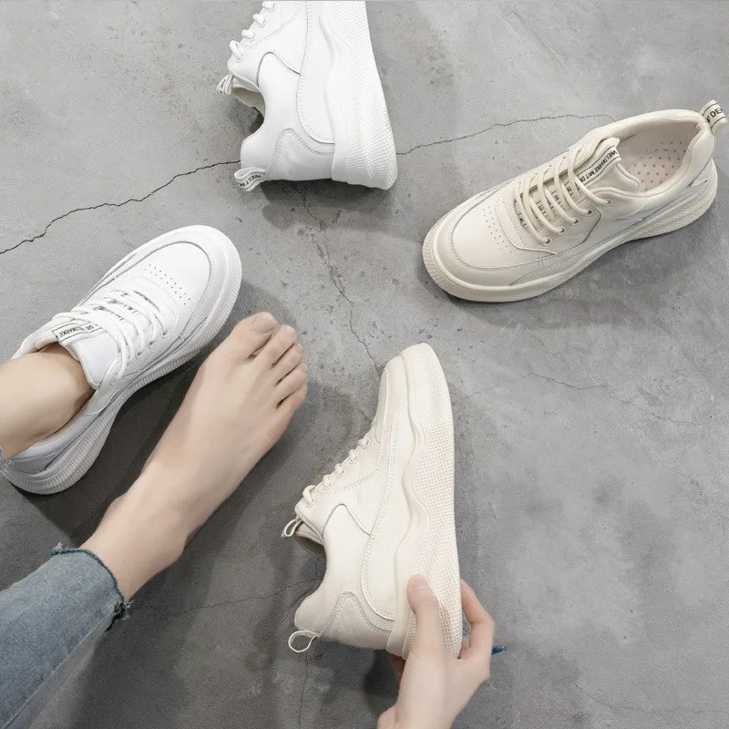 Fashion Leather Platform Ankle Boots Shoes Woman Thick Sole Lace-up Women Shoes Waterproof Heightening Shoes I3-04