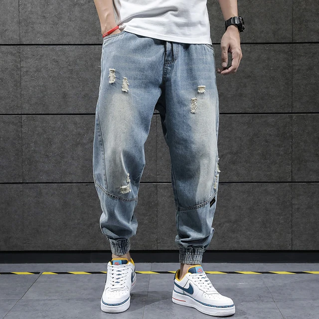 2023 New Hip Hop Harem Jeans Pants Men Loose Joggers Denim Casual Sweatpants  Korea Ankle Length