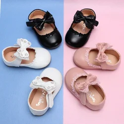 Zapatos de princesa de encaje con nudo de mariposa para niñas, zapatos de Color caramelo, primeros pasos, primavera y otoño
