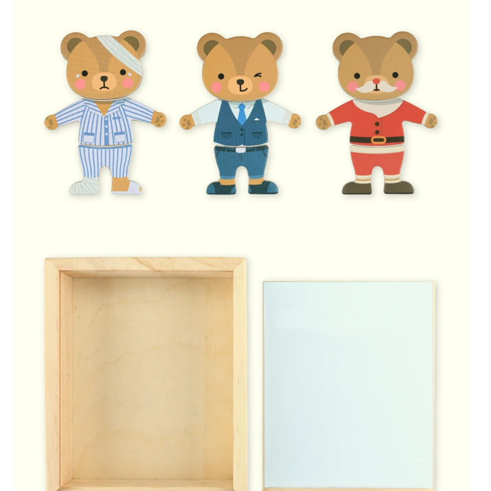 Baby Kids Toys Wooden Bear/Profession Suit Changing Clothes Magnetic Puzzles Set 6 Clothes Jigsaw Box Educational Children 5
