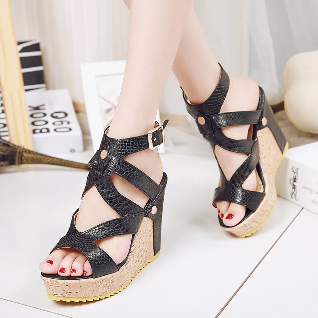 

Wedges Shoes For Women 2020 Summer Women's Leather Heel Platform Sandals Open Toe Casual Ankle Buckle Strap Sandals #g4
