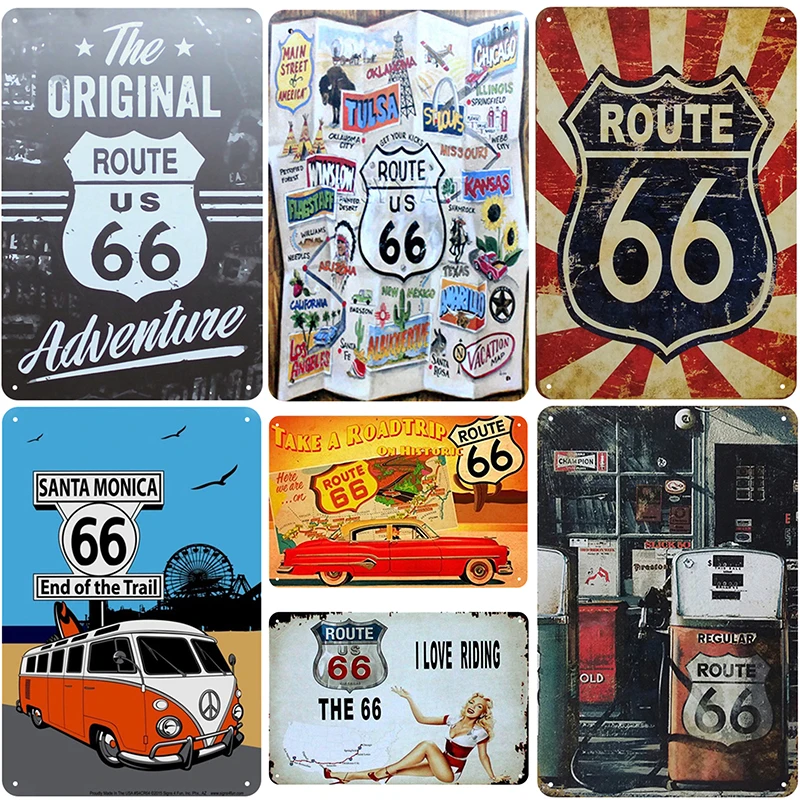 Route 66 табличка металлическая винтажная жестяная вывеска Pin Up потертый шик Декор винтажные металлические знаки украшение бара металлический плакат для паба металлическая пластина