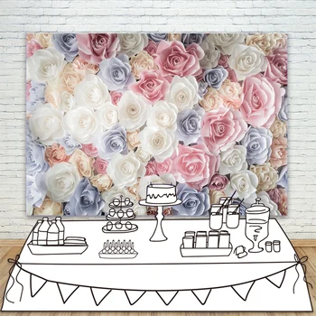 

Pink Flowers Photographic Backdrops For Reception Decorations Banner Floral Background For Bridal Shower Wedding Party Supplies