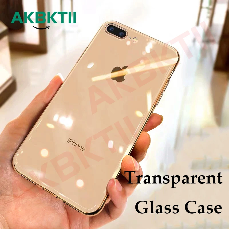 

AKBKTII luxury Glass Cover for iPhone xr Case Clear Case for iPhone 7 case 8 plus Back Tempered Glass for iPhone XS MAX Cover