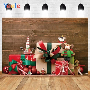 

Yeele Wood Christmas Gifts Red Balls Santa Claus Background Photophone Photography Backdrops for Room Decoration Customized Size