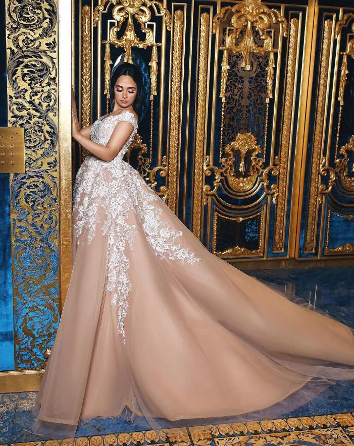 Off-the-shoulder Lace Evening Dress Princess Wedding Dress With Appliques (4)