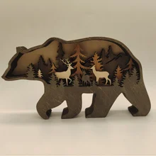 2021 New Christmas Wooden Crafts Creative Elk Brown Bear Decoration Forest Animal Home Decoration