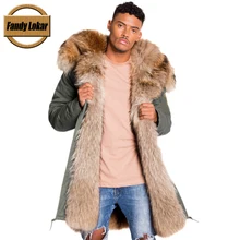 Fandy lokar, настоящая меховая парка, мужская зимняя куртка, натуральный мех енота, с капюшоном, пальто, природный енот, собачья подкладка, куртка, мужское натуральное меховое пальто