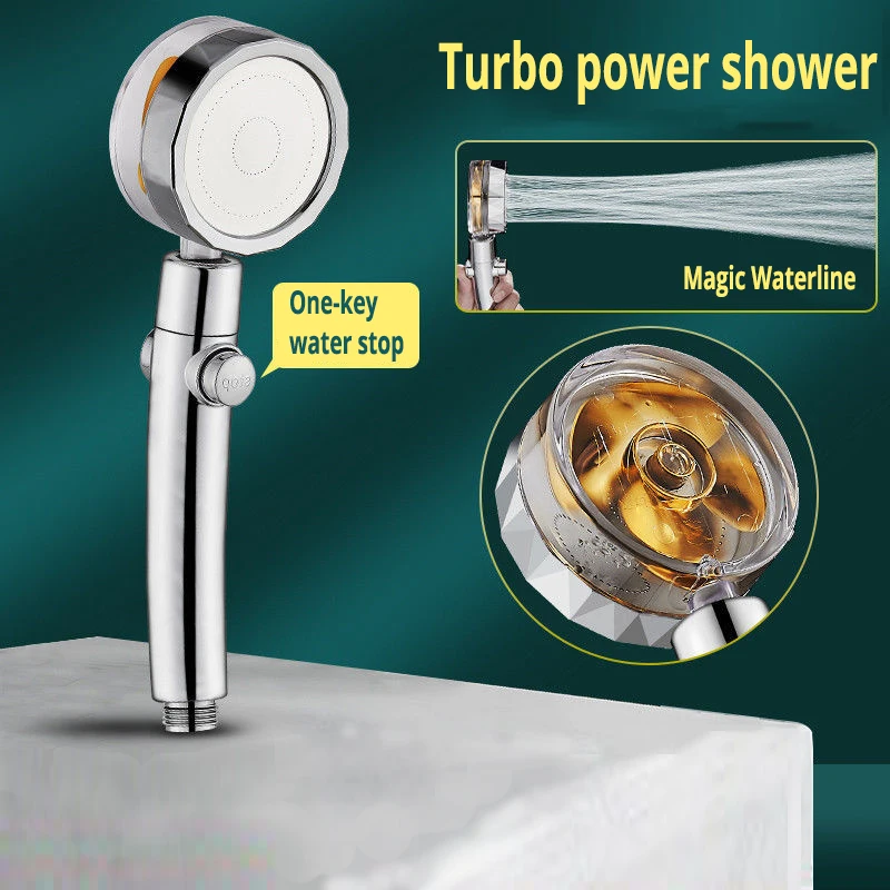 Rainfall Turbo Fan Shower Head 360 Rotating High Pressure Water Saving Handheld Shower Turbocharged Spray Nozzle Bath Accessory 1
