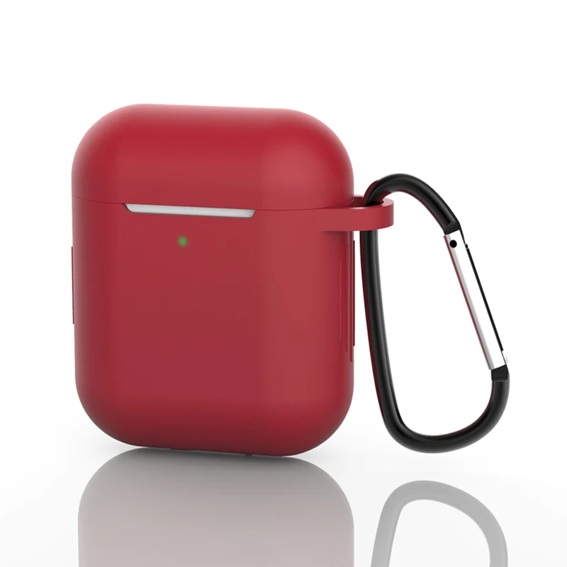Wine Red Силиконовый чехол с крюком для Apple Airpods Bluetooth беспроводные кожухи головных телефонов Чехол для зарядки наушников AirPods 2 милый чехол - Цвет: Wine Red