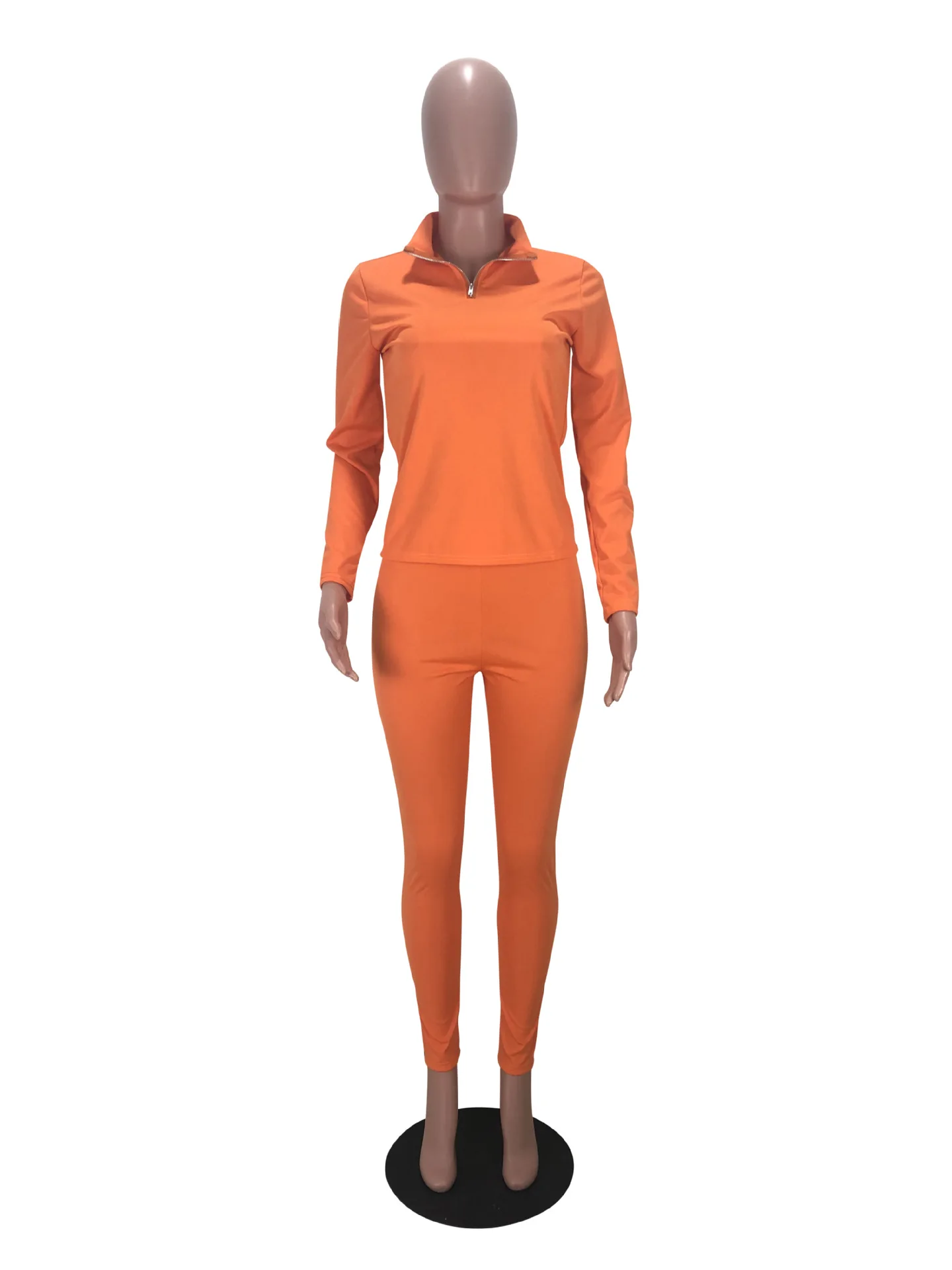 Неоновые зеленые оранжевые спортивные костюмы из двух частей женская одежда Водолазка с длинным рукавом Футболка и повседневные узкие брюки спортивные костюмы из 2 частей