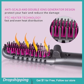 

Hair Brush Straightener Hair Straightening Iron with Built-in Comb Fast Heating and 3 Heat Settings Global Voltage