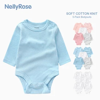 

5-Pack 2020 Spring and Autumn New Style Baby Jumpsuits Cotton Breathable Long-sleeved Triangle Romper Crawling Clothes