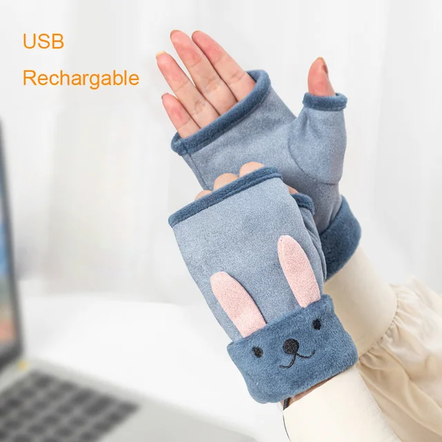 Usb Elektromos Fűtött Kesztyűkkel Vágott Nyúl Fél Ujjalapú Kesztyű Újratölthető Vízálló Kézmelegítő Meleg Otthoni Irodához - Image 5