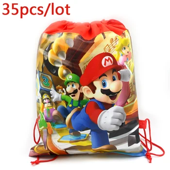 

35pcs/lot Mario Theme Decorations Non-woven Fabric Drawstring Gifts Loot Bags Birthday Baby Shower Events Party Kids Mochila
