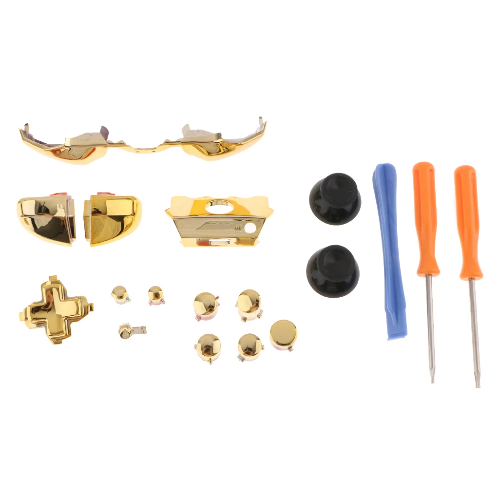 All-in-one Accessories Bundle for Microsoft Xbox One Elite Controller Button Parts & T6 T8 Repair Opening Tool Kit, Gold + Blue