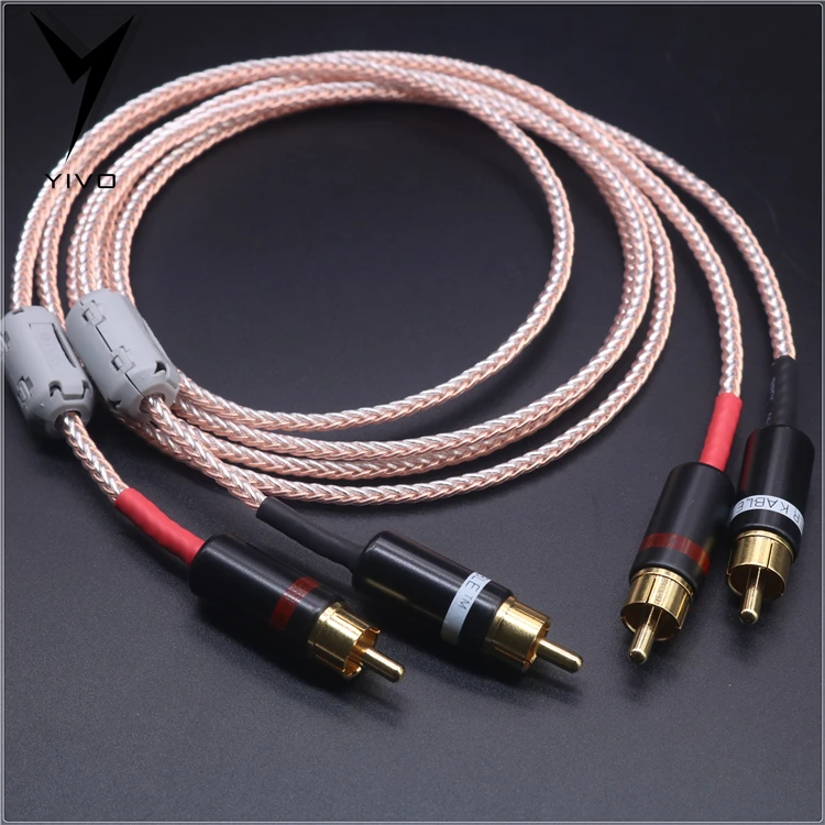 2pcs RCA to RCA Hi end HIFI OFC pure copper silver mixed Teflon Headphone Earphone Extension Audio Wire Cord Aux Cable Cables