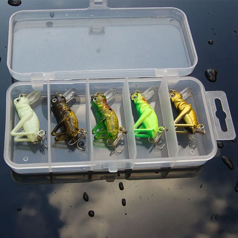 5 Pcs Luminous Fishing Lure Artificial Locust Grasshopper Lures Insect Shape Hard Bait Set In Tackle | Спорт и развлечения