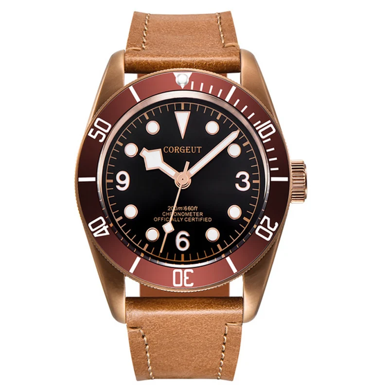 NO1 Corgeut Luxury Top Brand Men Automatic Mechanical Watch sapphire glass PVD Case Military Sport Swim Clock Leather Wrist Watches - Цвет: NO1