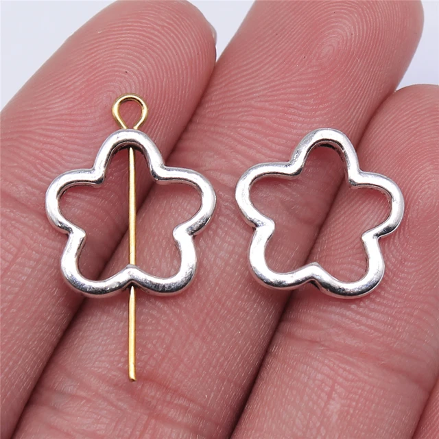 WYSIWYG 20pcs 16x16mm Flower Charms Small Holes Flower Charm Bead Hollow Flower  Charms Beads For Jewelry