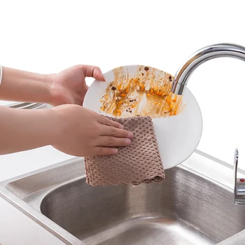 

XUNZHE 2Pcs Dish Cloth Kitchen Clean Towel Rag Thicken Coral Fleece Non-stick Oil Dish Cloth Absorbent Remove Grease Towel