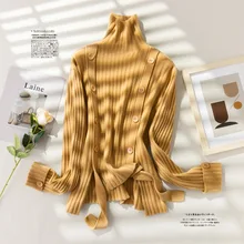 

SHUCHAN 100% Wool Turtleneck Sweater Winter Autumn Warm Long Sleeve Womens Knit Pullover Autumn High Street Vintage Sweater