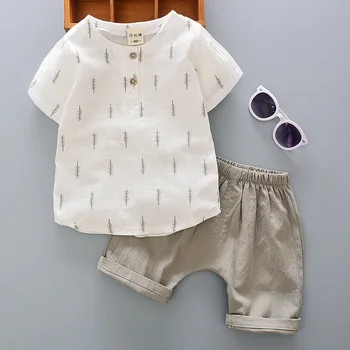 

2019 Summer New Korean Children's Clothing Boys Cotton Short-Sleeved Shirt Suit Baby Baby tong xia zhuang Two-Piece Set