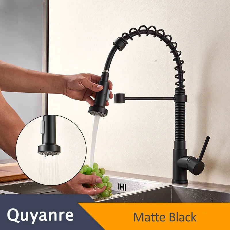 Vidric Matte Black Nickel Spring Kitchen Faucet Pull Down Dual Way Spray 360 Rotation Single Level Mixer Kitchen Faucet Tap - Цвет: Matte Black