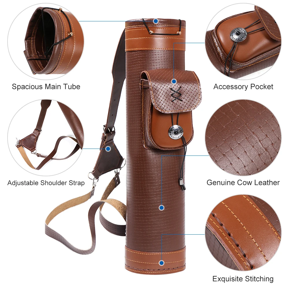 Traditional Portable Pouch Shoulder Belt Bag Carrying Genuine Leather Archery Quiver Arrow Back Quiver For Archery Shooting