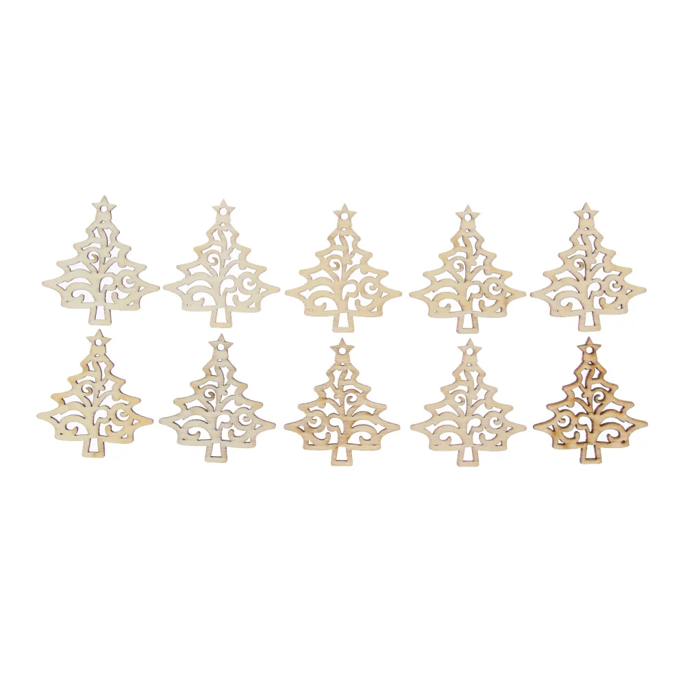 

10pcs/set Wooden Christmas Tree Pendants Decoration Wood Crafts Xmas Hanging Ornaments DIY Party Home Decor Supplies Kids Toys