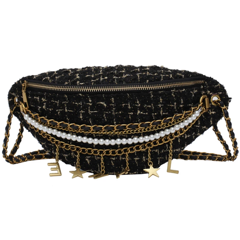 

MONNET CAUTHY New Arrivals Waist Packs Classic Fashion Beading Chain Tassel Zipper Bags Color Black Beige Pink Red Female Bag