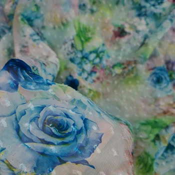

Dress Chiffon Fabric Rose Print Swissdot Soft Fabric Light Breathable Scarf Blouse DIY Sewing Fabric
