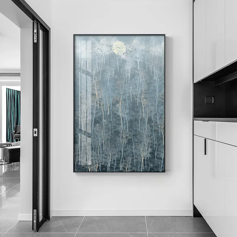 

Настенные плакаты и принты в современном стиле с изображением пейзажа, настенные картины для гостиной, спальни, коридора, Декор для дома с птицами, лесом и Луной