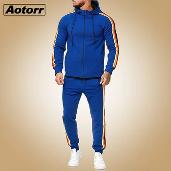 

2 Pieces Autumn Running Tracksuit Men Zipper Hoodie Jacket Sweatshirt+ Pants Sports Set Gym Clothes Mens Sportwear Outfit 5XL