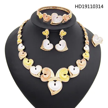 

Yulaili New Tricolor Heart Shape Charm Necklaces Dangle Earrings Bracelet Ring for Women Engagement Jewelry Sets Free Shipping