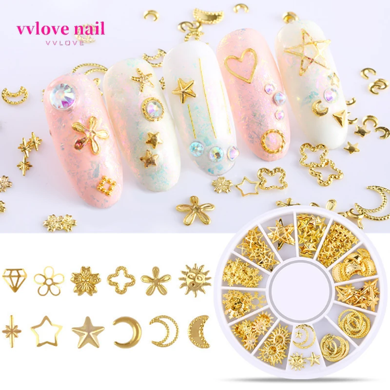 

Metal Rivet Nail Art Decoration Hollow DIY 3D Charms Accessories Small Round Box Nail Stickers