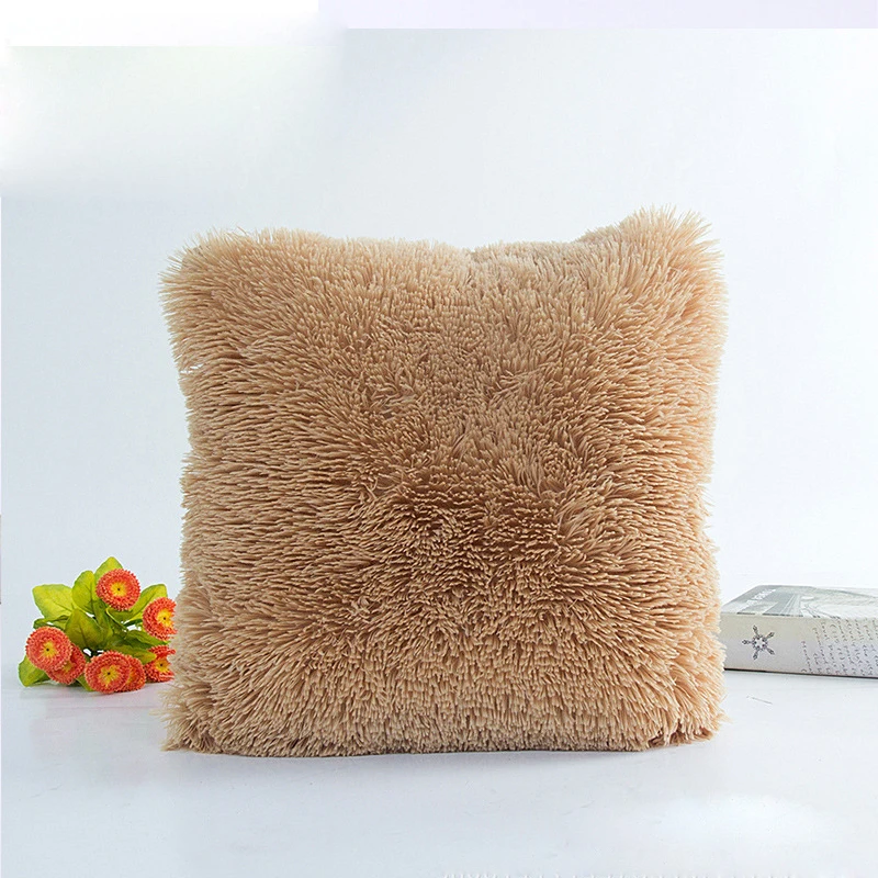 Brown 1 шт. цвет ful 43 см* 43 см Пушистый Плюшевый квадратный сплошной цветная наволочка Удобная наволочка для дивана под спину Накладка для украшения дома - Цвет: Brown